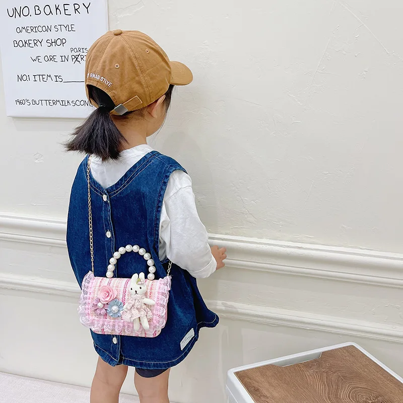 Asge Kids Girls' fashion Mini Handbags girl handbag flower bunny tweed  Princess Purses free girls sunglasses 