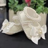 Dollbling Lace Surface Baby Girls Infant Newborn Princess Shoes First Walkers Sparkly Glitter Soft Bow Buckle Toddler Shoes 3