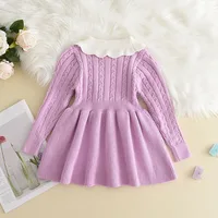 Robe d'hiver en laine tricotée à manches longues pour filles, pull de princesse tricoté à volants, vêtements décontractés, automne 3