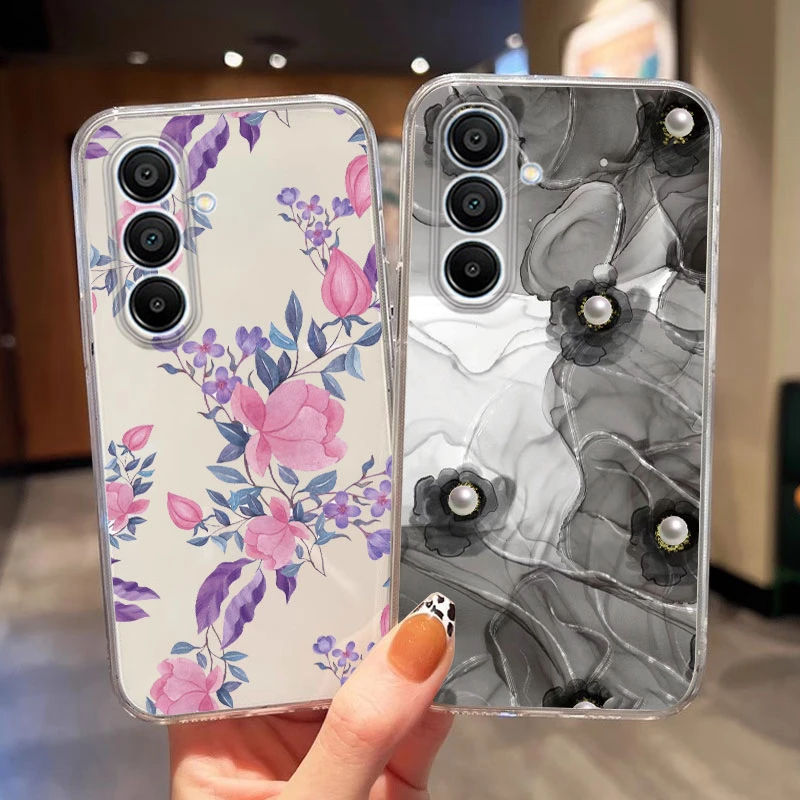 Phone Case Samsung Galaxy A56 A17 A07 A13 A14 A15 A25 A34 A35 A36 A54 A55 A06 A04S A24 Luxury Flower Plants Silicone Clear Phone Case