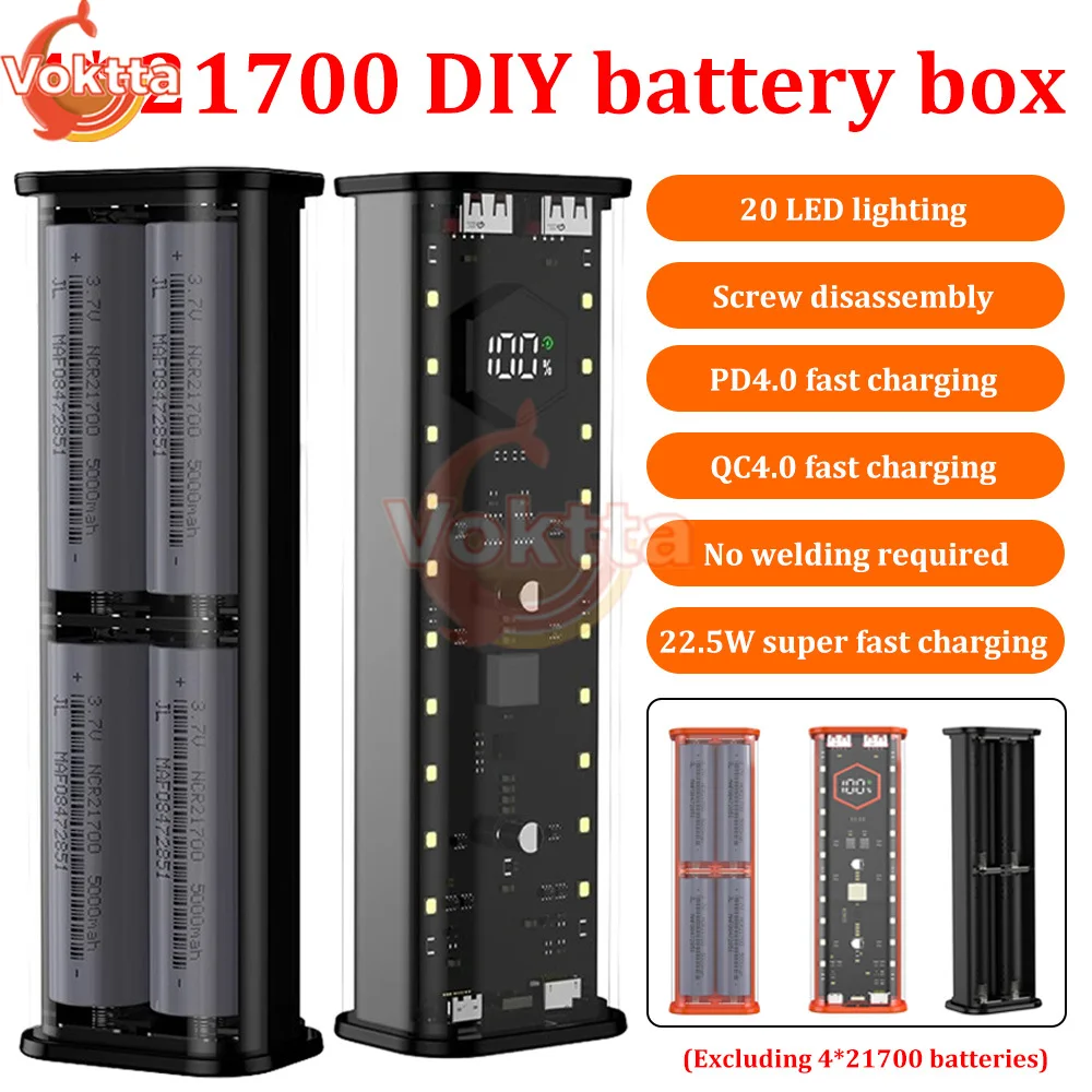 

4* 21700 Battery Holder USB DIY Power Bank Box Fast Charging Housing Battery Case QC4.0 Quick Charge Solderless Mobile Power Kit