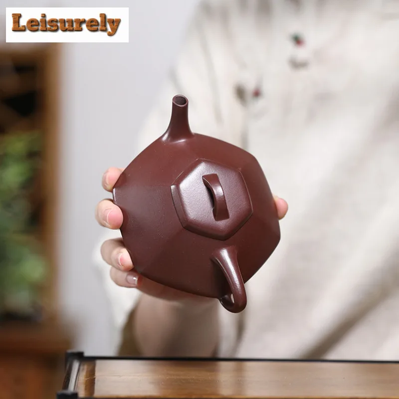 150ml Elegant Yixing Purple Clay Teapots Handmade Hexagonal Stone Scoop Pot Raw Ore Purple Mud Tea Soaking Kettle Zisha Tea Set