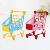 2 Pcs PVC Simulation Trolley Mini Shopping Cart Toy Kids Stuffs Dolls Storage Rack for Kids Toddlers Playing (Random Color) 2