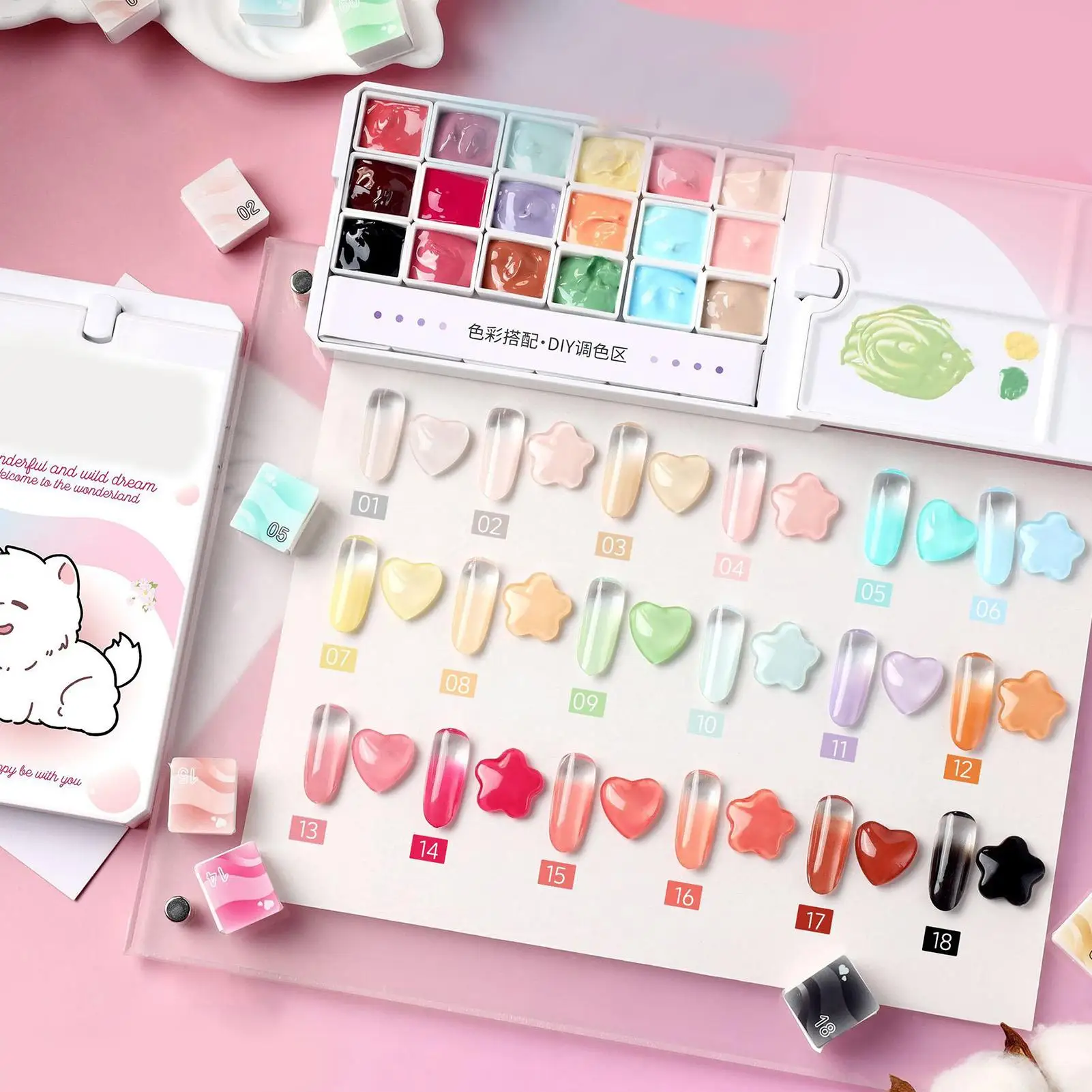 Nuovo Gel per Unghie Effetto Patting 18 Colori Solido e Sfumato, Palette di Gel per Manicure per Donne, Ragazze, Professioniste, Uso Domestico e Salone - immagine 6
