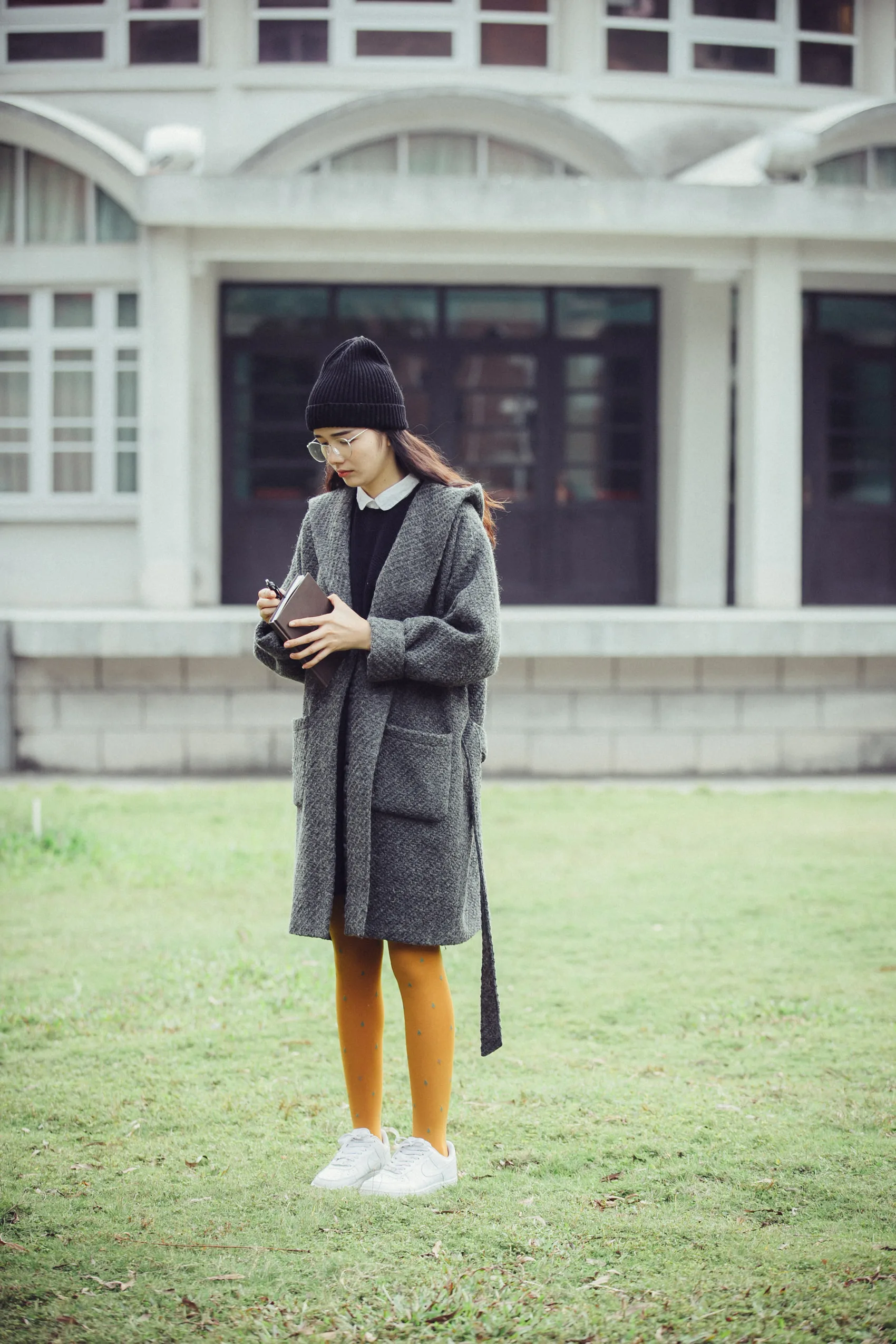 yutu YUTU&MMn women's gray spring and autumn mid-length windbreaker hooded jacket 302#