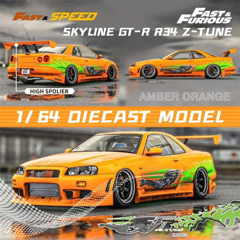 

Fast Speed FS 1:64 Skyline GT-R R34 Z-Tune High Wing FNF Amber Orange limited999 Model Car