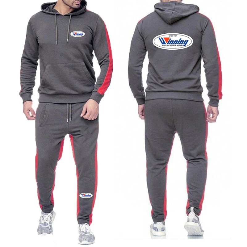 Winning Boxing Men's New Spring and Autumn Pullover Hoodies + Sweatpants Sports Comfortable Solid Color Two-piece Sets 2