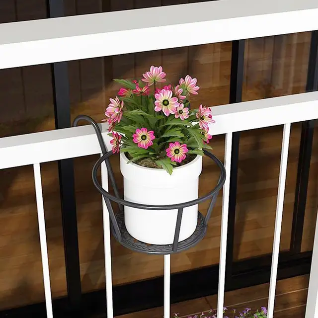 Vasművészeti Függő Kosarak Virág Edény Erkély Növény Kerek Állványok Korlát Kerítés Kültéri Ablak Bonsai Állvány Dekoráció - Image 6
