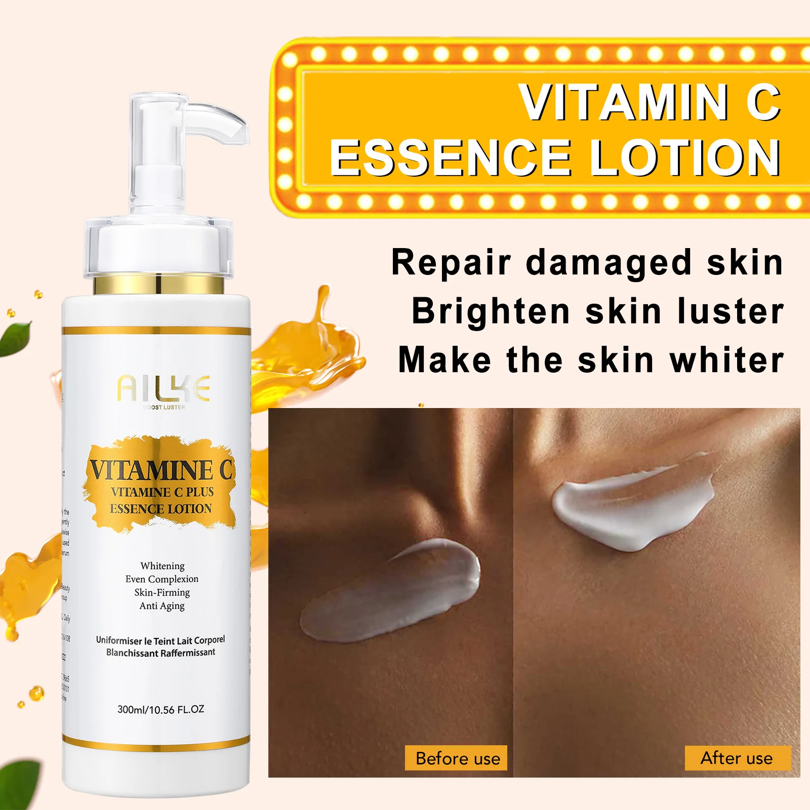 AILKE Vitamin C Skin Care Range, Lightening, Brightening Body Lotion, Even Skin Tone Cream, Regenerae Face & Body Serum 2