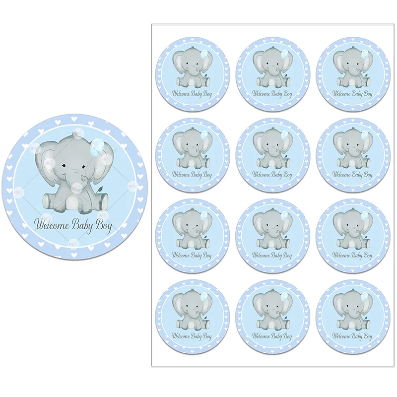 Welcome Baby Boy Stickers Labels Cute Little One Elephant Decor Stickers Welcome New Born Gender Reveal Baby Shower Decor