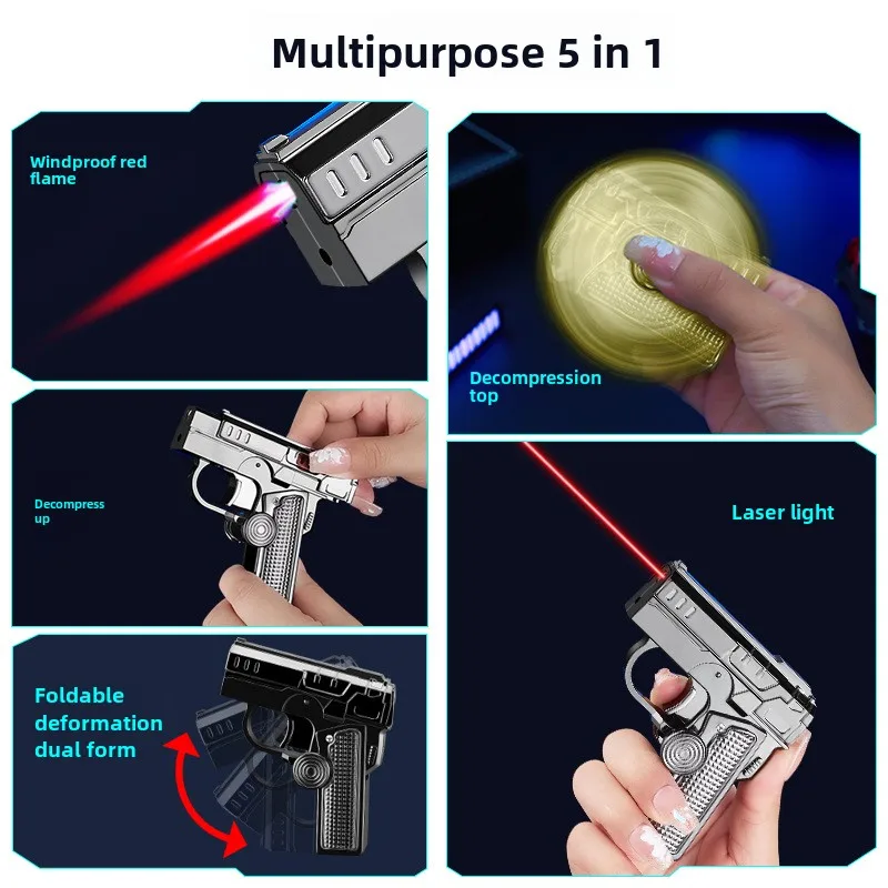 Multifunctional Folding Dual-form Decompression Gyro Gun Lighter Gift Box Creative Deformation Windproof Red Flame Tide Play kerosene lighter bbq lighter butane gas lighter cigarette lighter