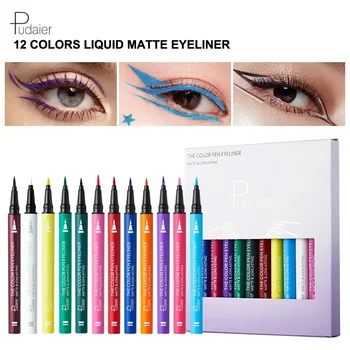 Pudaier 12 Colors Matte Eyeliner Pencil Set Glitter Makeup Waterproof Colorful Liquid Crystal Diamond Eye Liner Pen Gel Cosmetic