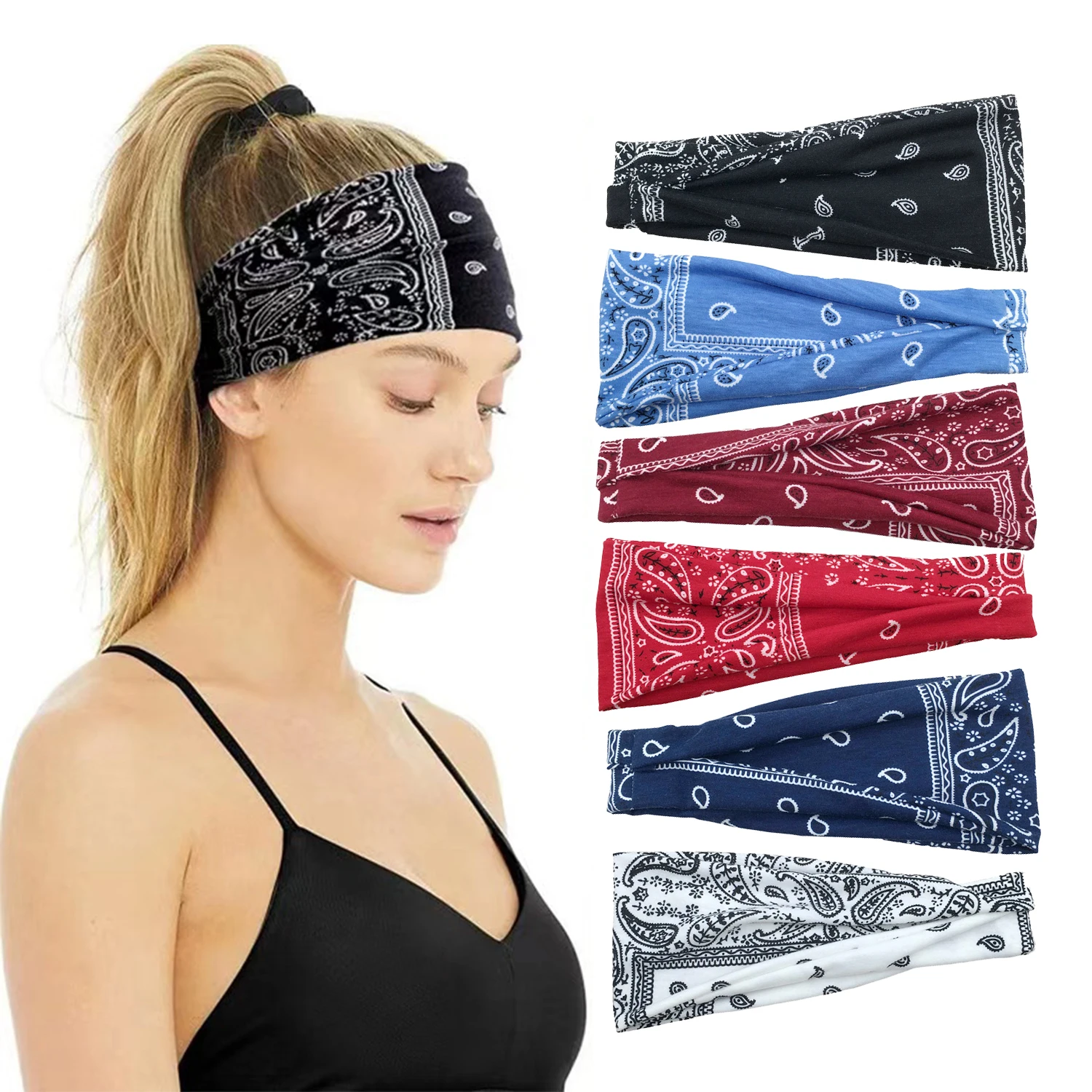 Boho-Stirnbänder, Paisley-Haarbänder, geknotetes Turban-Stirnband, Stretch-Twist-Kopfwickel, Streifen-Stoff-Stirnbänder für Frauen und Mädchen