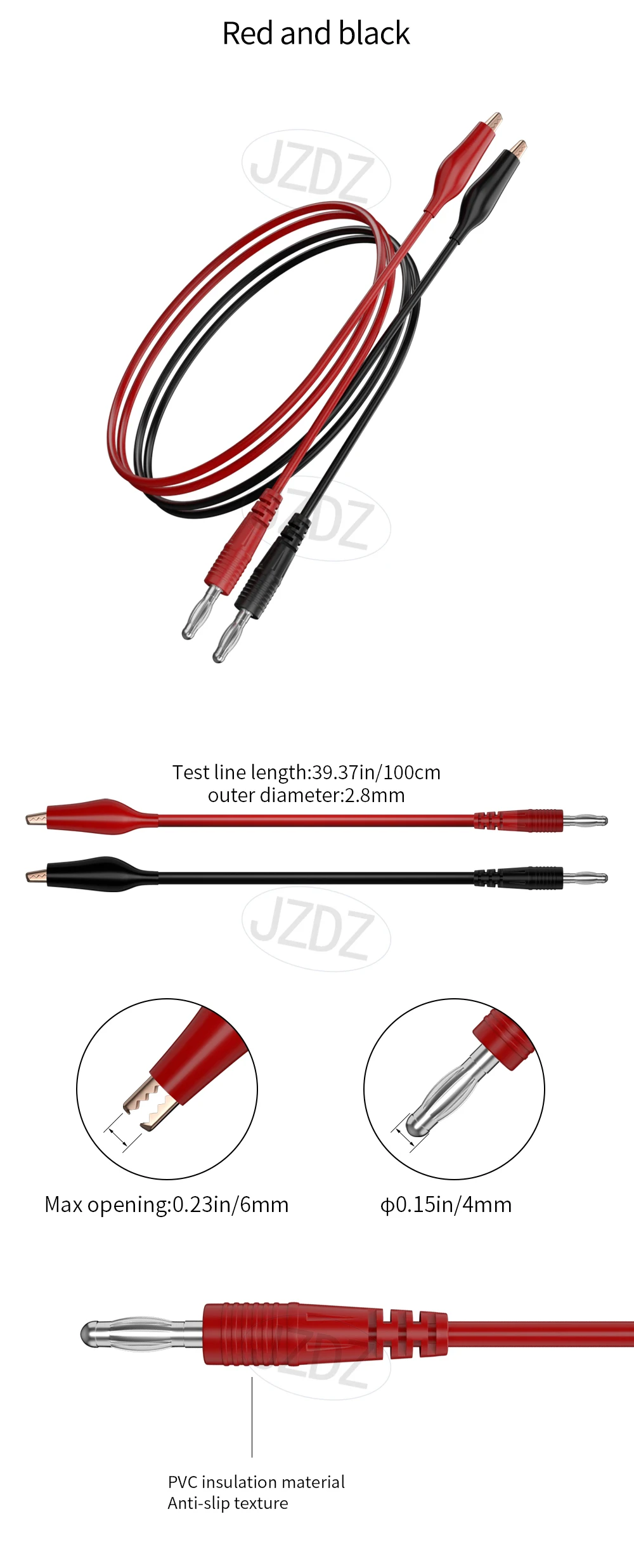JZDZ 2 Stück Multimeter-Testleitungen Kabel 100 cm Doppelende 4mm Bananenstecker Elektrischer Anschluss DIY-Werkzeuge J.70055 – Detail 4
