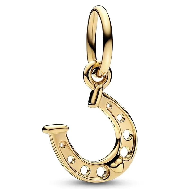 

Authentic 925 Sterling Silver Moments Gold Lucky Horseshoe Dangle Bead Charm Fit Women Pan Bracelet & Necklace Jewelry