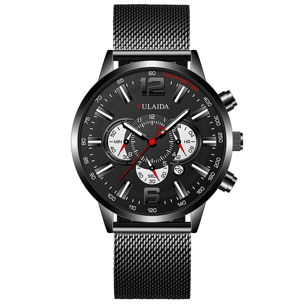 Men's Fashion Business Calendar Watches Luxury Stainless Steel Mesh Belt Analog Quartz Watch Business Luminous Wristwatch Clock 