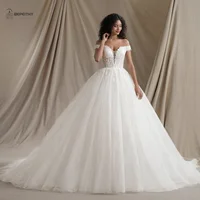 BEPEITHY Customized Ivory Off Shoulder Lace Wedding Dresses For Women Deep Neckline Boho Bride Modern Bridal Ball Gown 1
