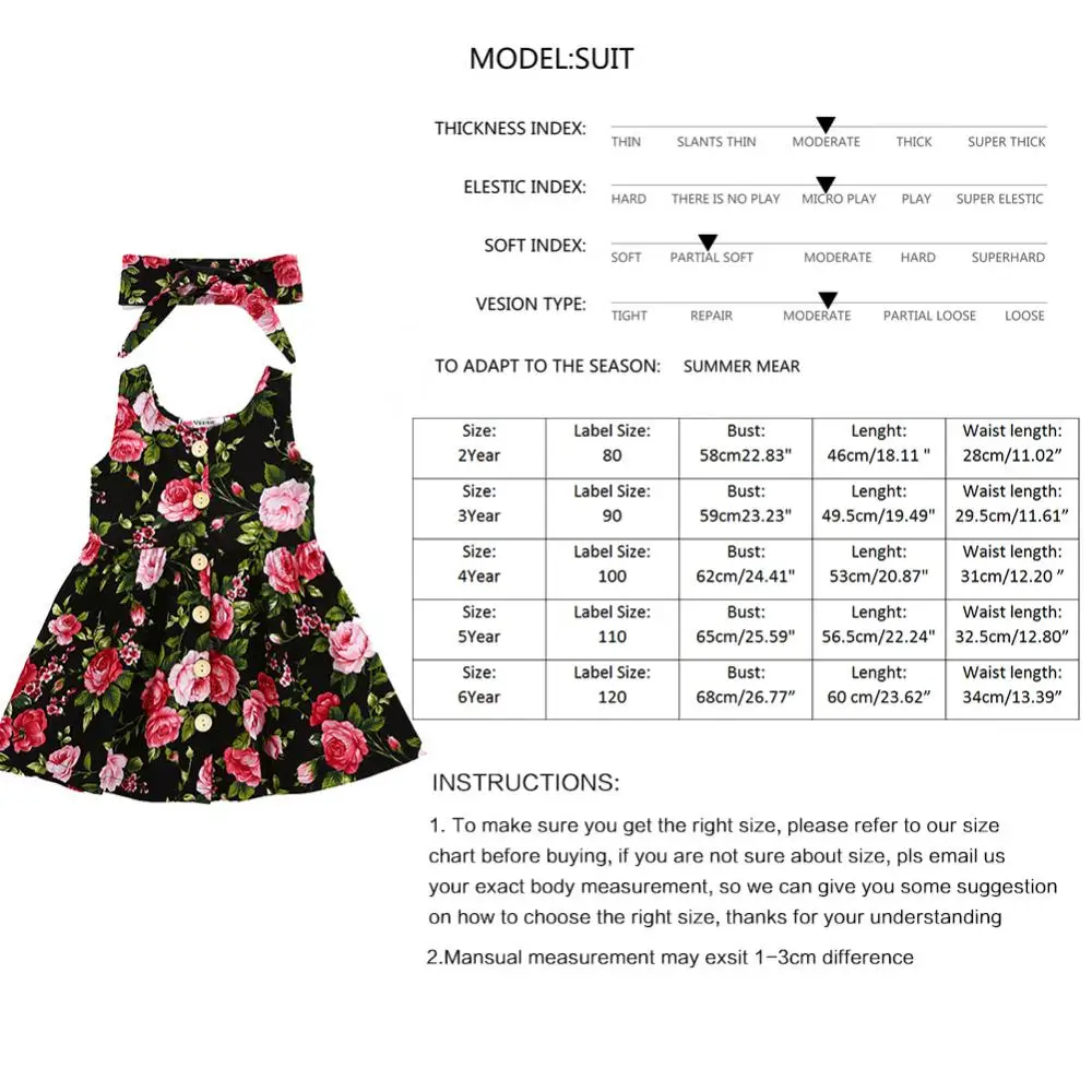 1-6Y Kid Dress With Headband Baby Girl Summer Sleeveless Floral Button Skirt Cotton Comfortable Soft Children Casual Clothing christmas dress