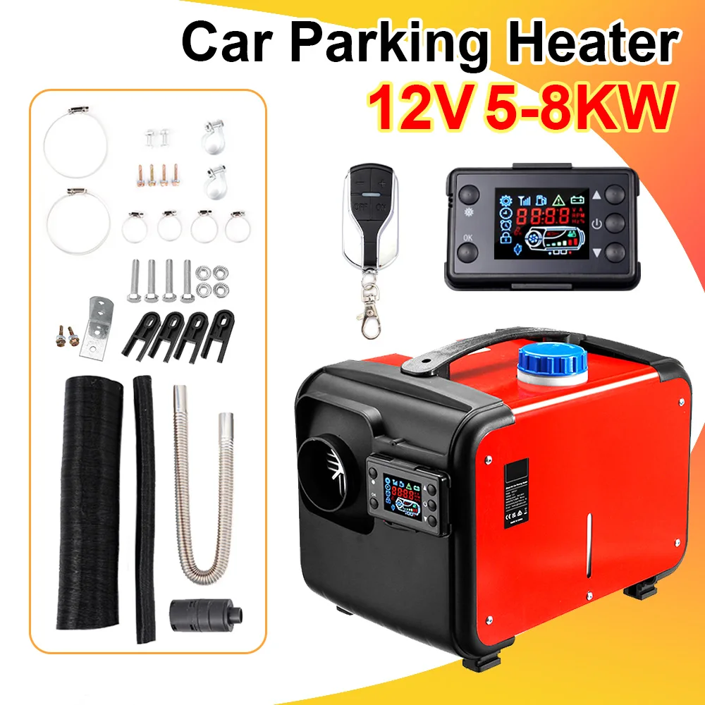 12V 1-8KW Vertical All In One Machine Diesel Air Heater Host Adjustable Blue LCD English Remote Parking Heater For Car Truck RV