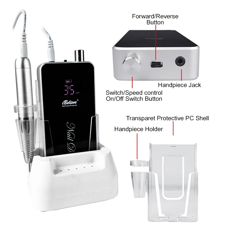 65W Rechargeable Nail Drill TP301/322 Professional 35000Rpm Low Vibration Cordless Handpiece Nail Kit with Charging Base 3