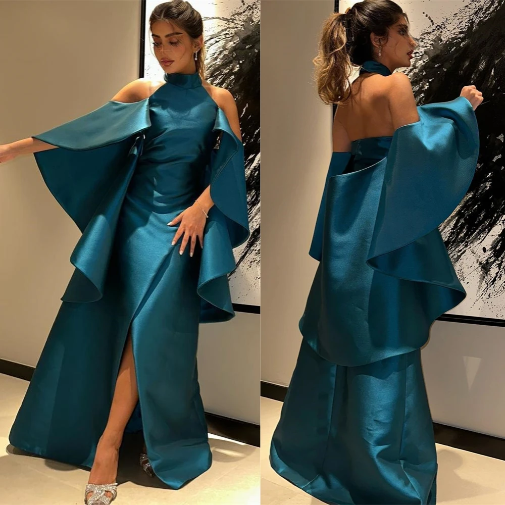 

Meetlove Prom Dresses with Slit Elegant Fashion High Collar Off the Shoulder Floor Length Open Back Formal Evening Gowns فساتين