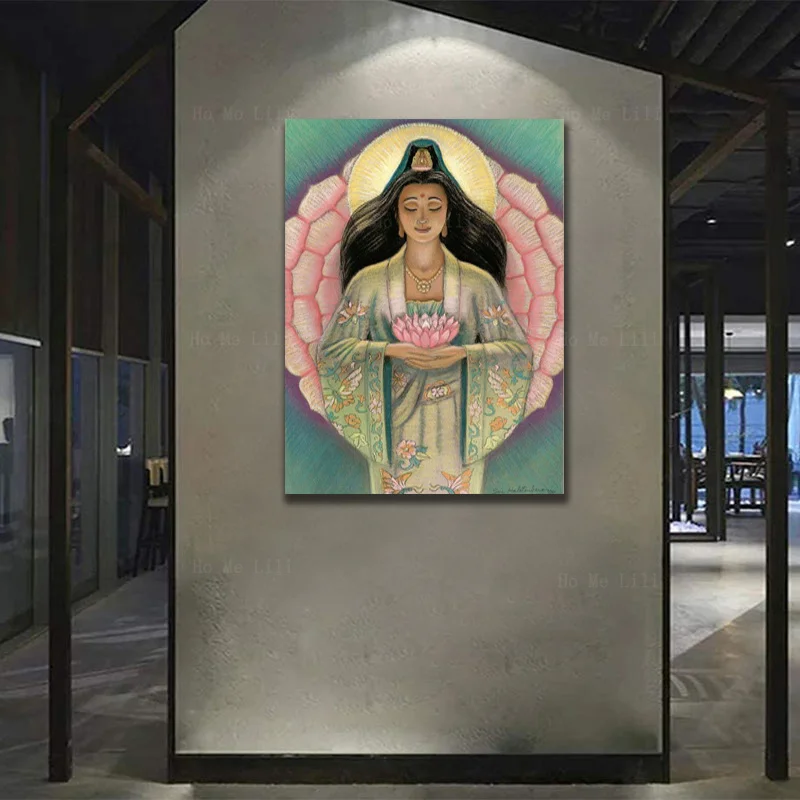 

Guanyin розовое Лотос сердце и Dunhuang красивая комната стена украшена искусством от Ho Me Lili