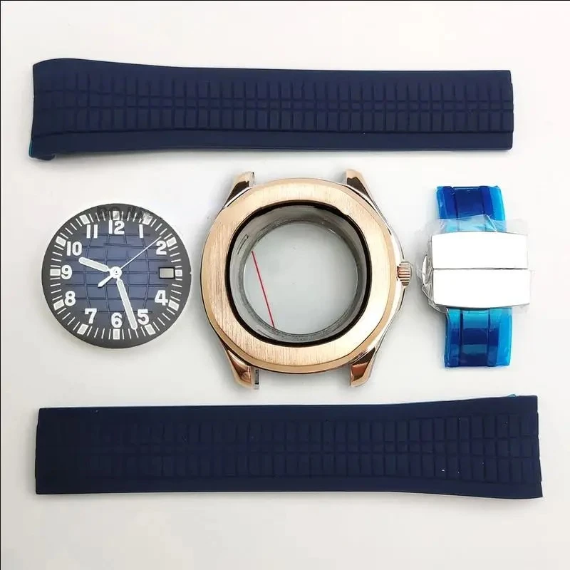 

42mm Rose Gold NH35 Watch Case Stainless Steel Rubber Strap Dial Hands for AQUANAUT Nautilus NH35 NH36 Movement Modifed Parts