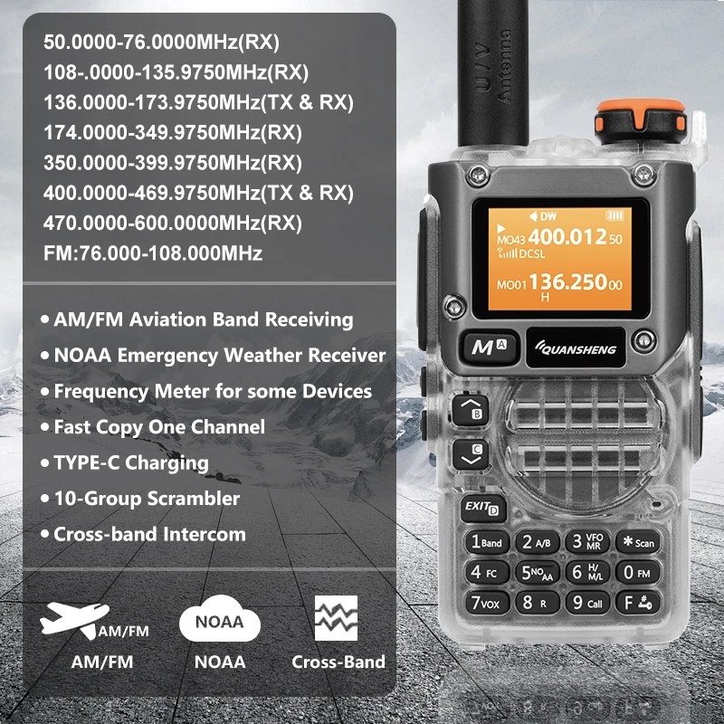 New Quansheng UV-K6 UHF VHF Walkie Talkie UV-K5(8) Full Band Type-C Scrambler NOAA Wireless Copy Frequency Transparent Ham Radio 2