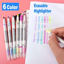 6Pcs Color Erasable Highlighter Marker Double Head Oblique Tip 1mm -4mm Fluorescent Pen Office School Student Writing Stationery