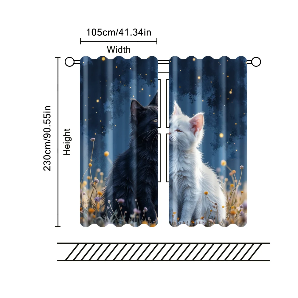 2 pcs, filtering curtains (excluding rods, non-movable, without batteries) Adorable Cat Snuggles for use in bedrooms and living 4