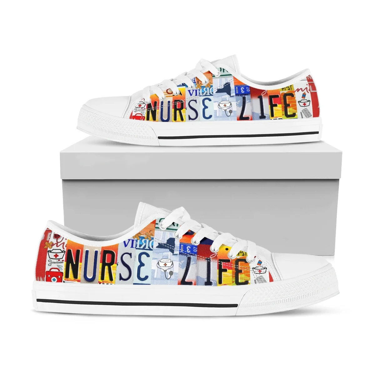 License Plate Nurse Life Shoes Female Autumn Low Top Canvas Shoes For Women Flats Shoes Breathable Comfortable