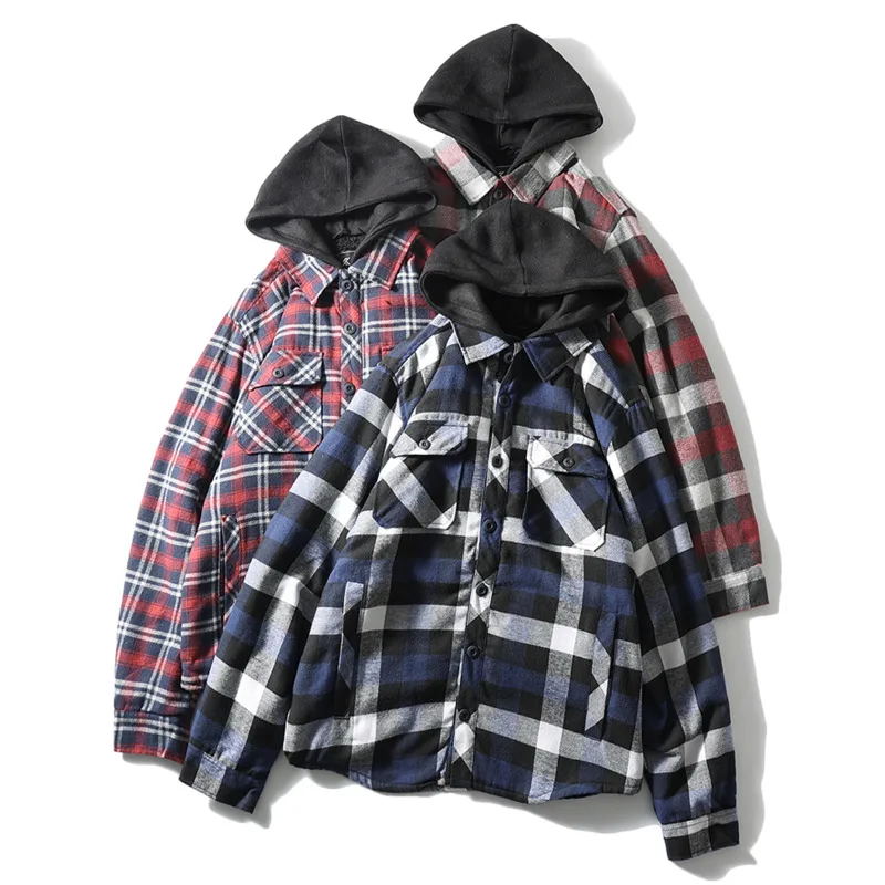 Jaqueta Masculina WenVen - Flanela Xadrez Acolchoada Com Capuz