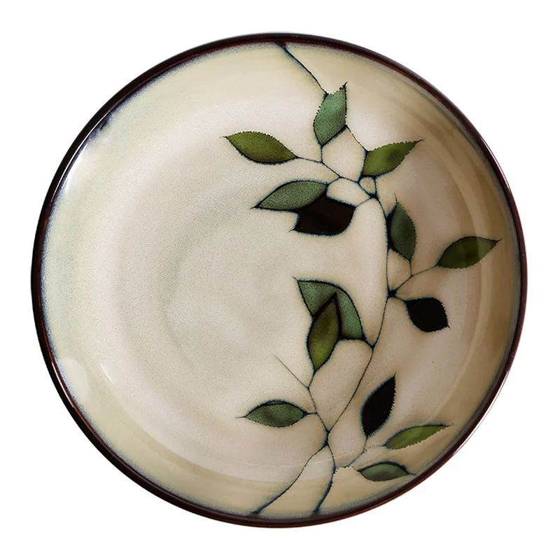 Vintage Japanese Ceramic Bowl Creative Hand-painted Rice Plate Bamboo Leaf Soup Bowl Salad Underglaze Colored Small