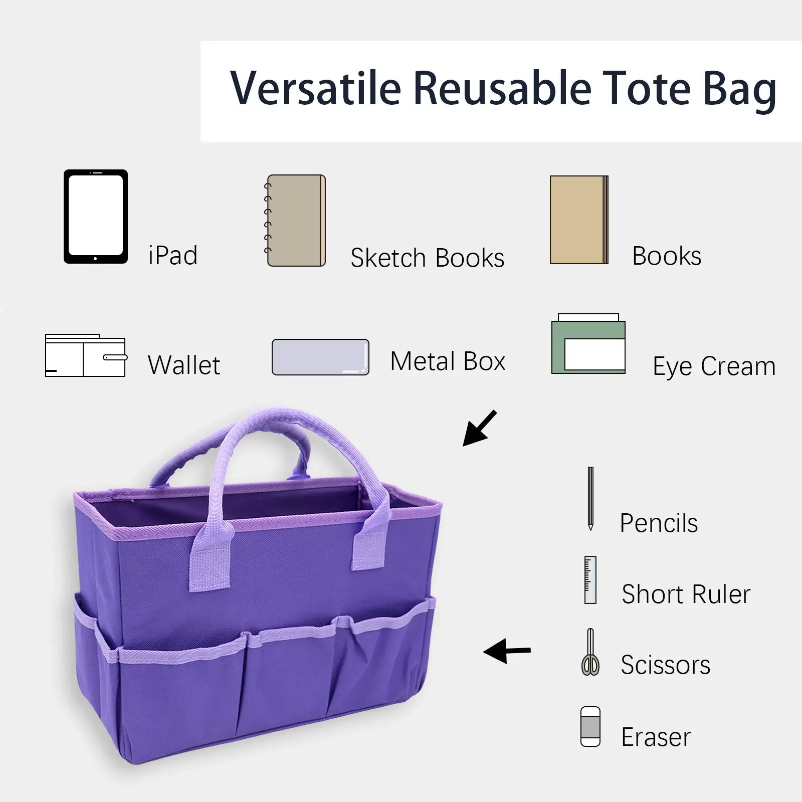 Craft storage tote bag with pocket and handle, Oxford fabric portable box, suitable for teachers, artists, students, travelers, 3