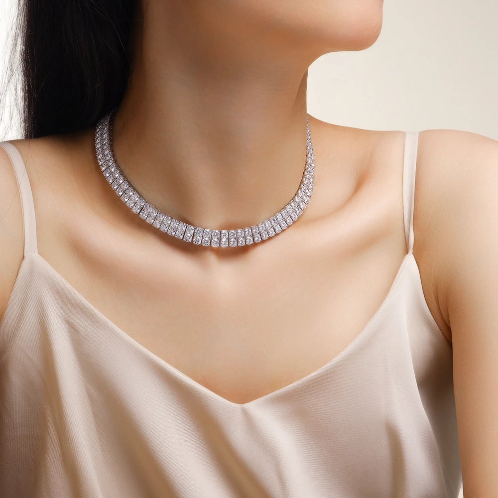 Wong Rain Luxury 100% 925 Sterling Silver VVS1 3EX D Color Real Moissanite Diamonds Gems 4MM Tennis Chain Necklace Jewelry GRA 5