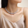Wong Rain Luxury 100% 925 Sterling Silver VVS1 3EX D Color Real Moissanite Diamonds Gems 4MM Tennis Chain Necklace Jewelry GRA 5