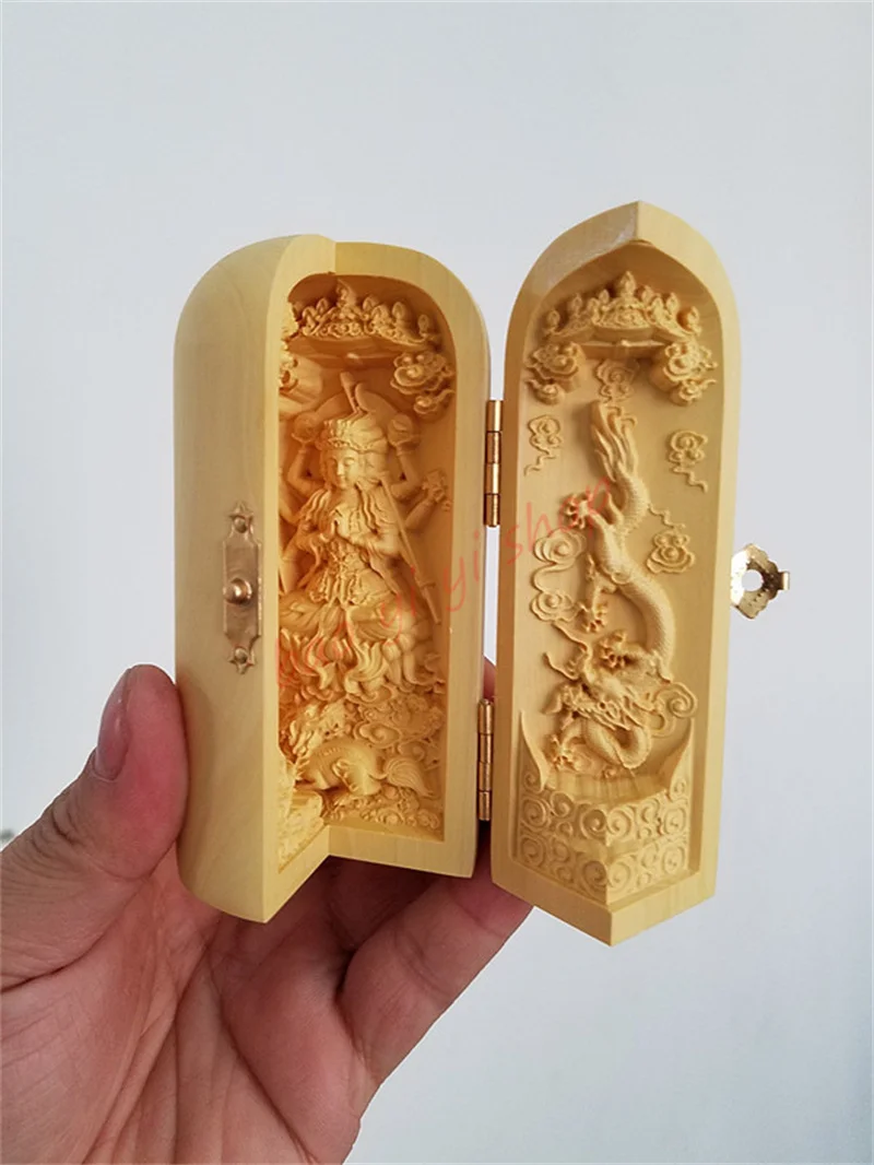 Yuanming doum Tianzun boxwood fine carving three open shrine / Doumu Yuanjun,  Exquisite Taoist articles 2