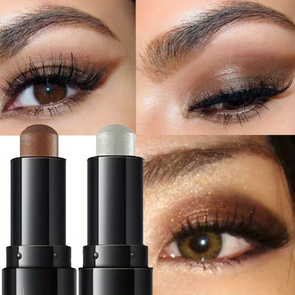 Dual-Ended Eyeshadow Stick Matte & Shimmer Waterproof Long-lasting 3-Color Creamy Pencil Smoky & Natural Xmas Winter