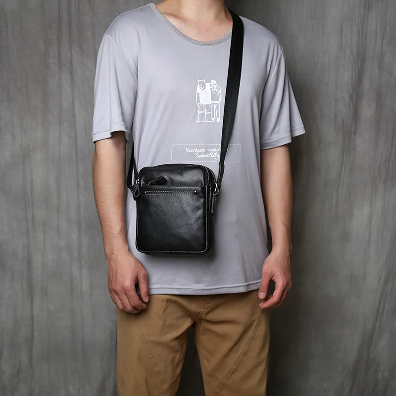 NZPJ Genuine Leather Men's Shoulder Bag, Fashionable Top Layer Cowhide Crossbody Bag, Trendy Vertical Men's Bag Mobile Phone Bag