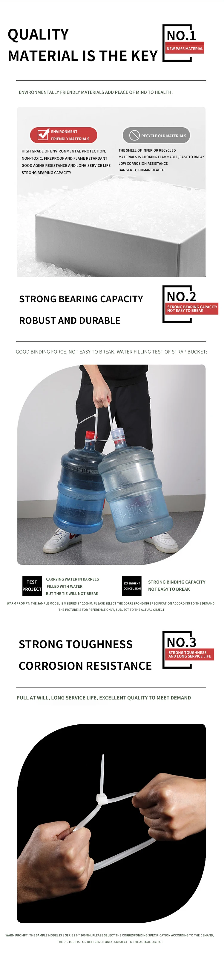 Description Picture 4 of item1000 Pcs Nylon Cable Tie Self-locking Plastic Wire Zip Tie Set Kit 3*100 3*150 4*200 Cable Ties Fasteners Hardware Cable Ties