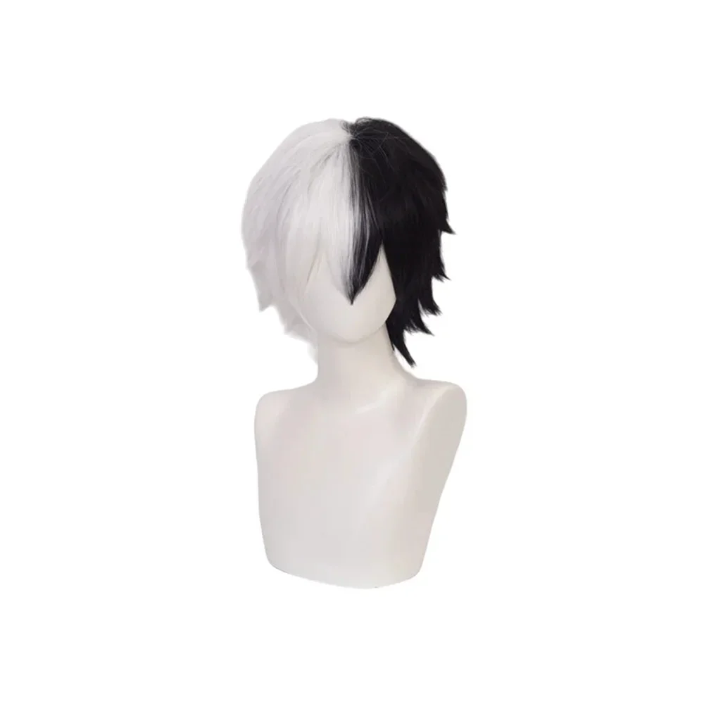 Danganronpa Monokuma Cosplay Synthetic Wigs Short White Black Heat Resistant Synthetic Hair Role Play Props Party Wig