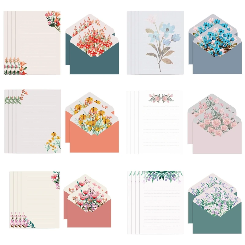 Letter Paper Stationery Flower Envelop Set Wide Ruled Letter Papers for Home Party Invitation Thank You