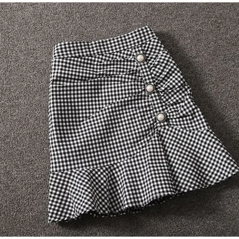 2024 Women's Summer Patchwork Zipper Button Plaid Fit High Waist Slimming A-line Wrap Buttocks Ruffled Fishtail Irregular Skirt wrapped dresses 2024 spring and summer new sexy large bow with a slit elegant women s matching zipper buttocks dress in stock