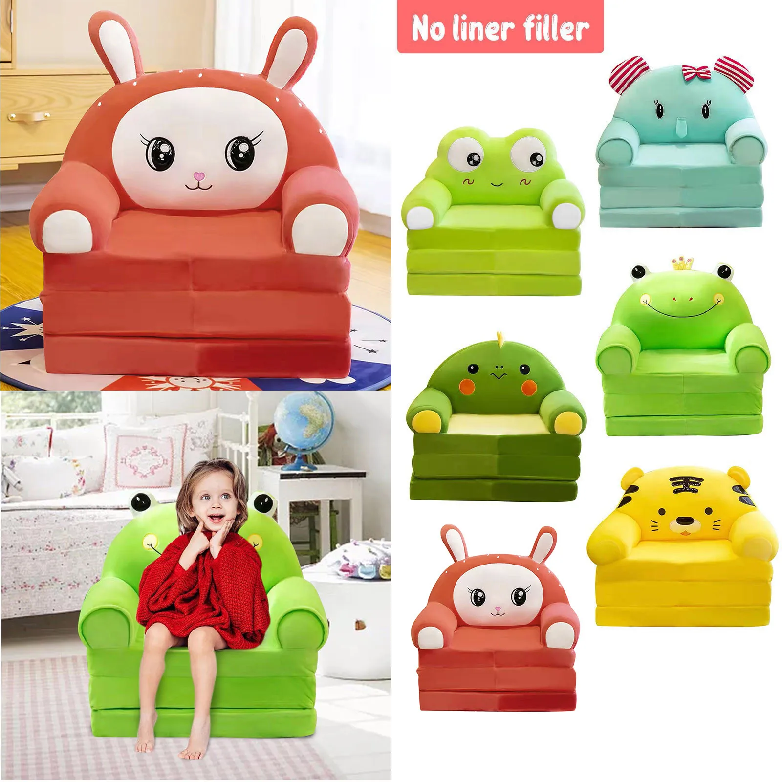 Cute Plush Foldable Kids Sofa Cover 2 In 1 Without Liner Filler 1 pc