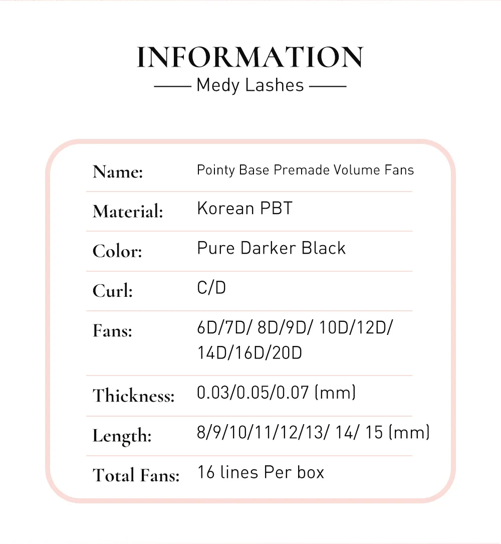 Description Picture 3 of item320 Premade Volume Fans 8 to 15MM C D Curl 5D-16D Individual Lashes Extension Pointy Stem Soft Russian Volum Faux Mink For Salon