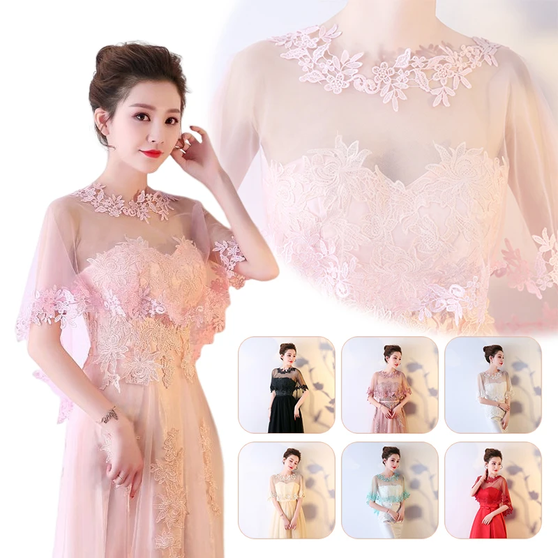 Capes for Women Lady Lace Chiffon Wedding Party Wraps Shrug Bridal Shrug Bolero Shawl and Wraps Evening Dress Cover Up topqueen g21 bridal shawl robe new cape veil tulle wraps lace appliqued wedding bolero women plus size jakets for wedding