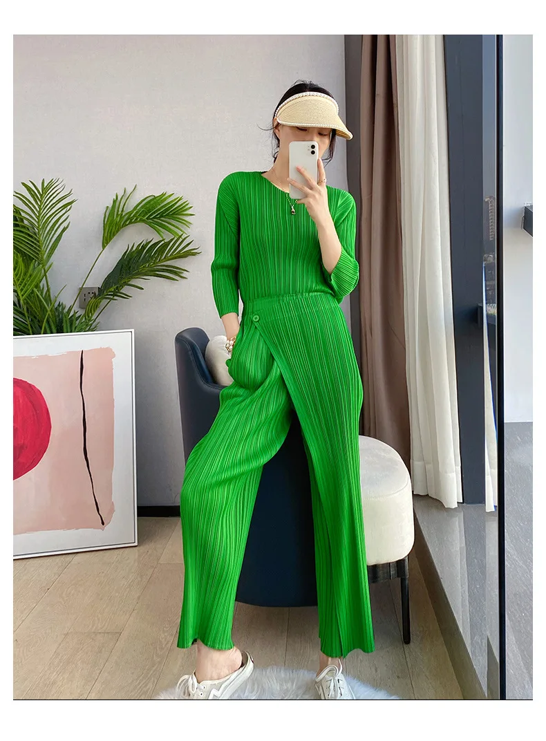 Pleated Harem Pants For Women Irregular Wide Leg Pants Elastic High Waist Loose Style Female Elegant Trousers 2024 Spring Pants