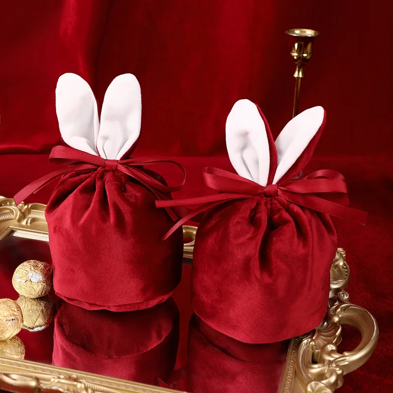 Christmas Velvet Packing Bags Xmas Red Chocolate Candy Cookie Packaging Wedding Birthday Party Supplies Handheld Gift Packaging