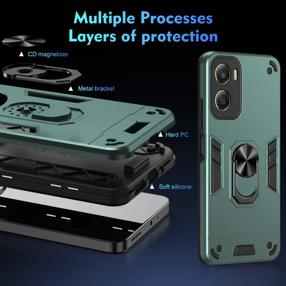 Magnetic Ring Holder Shockproof Armor Case with Lens Protection