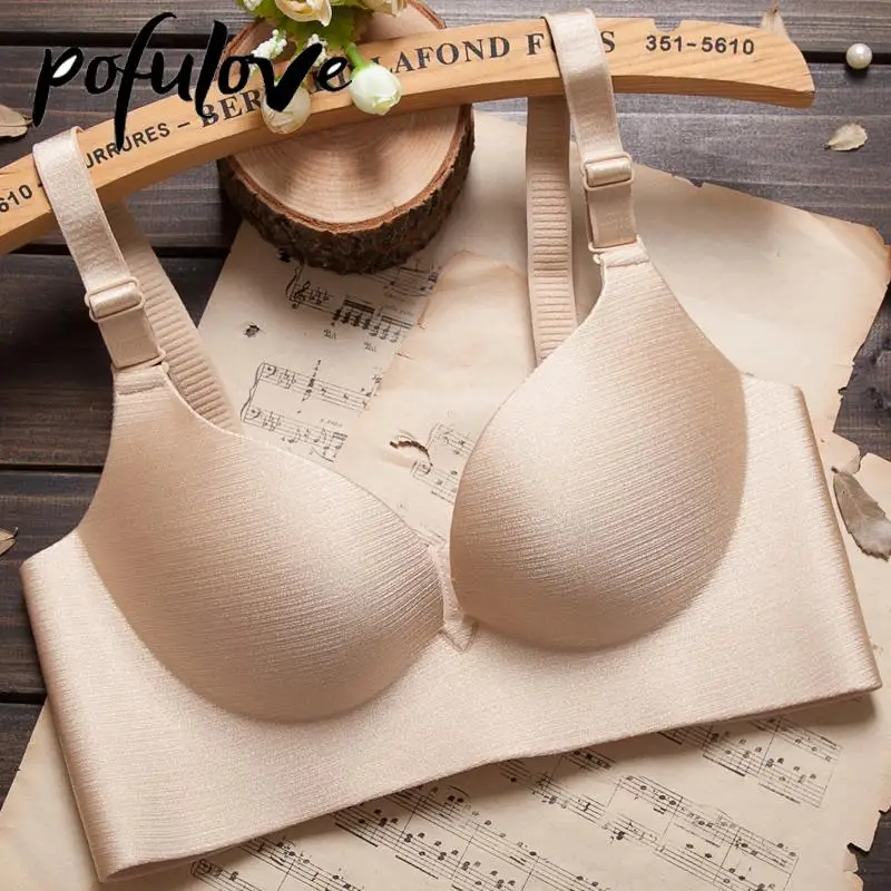 Women Seamless Bra Push Up Bras Wireless Underwear Solid Color Soft  Bralette 32A Female Girl Brassiere Gathered Lingerie Red